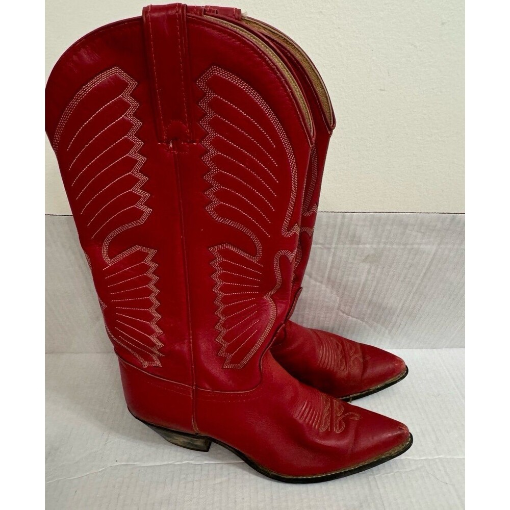TEXAS BOOT COMPANY Red Genuine Leather Cowboy Boots Made in USA Size 9 M